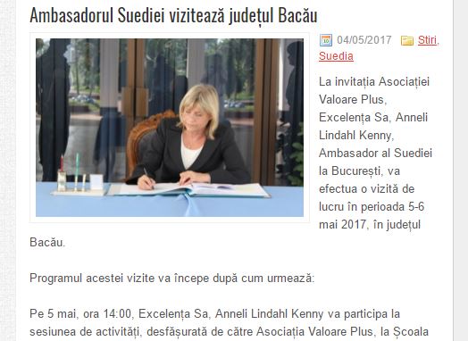 Ambasadorul Suediei vizitează județul Bacău